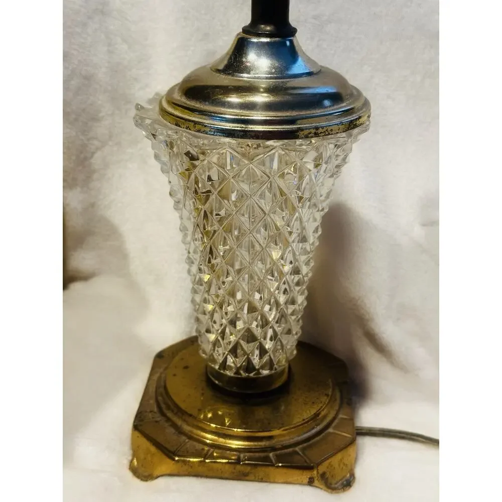Vtg Crystal Cut Glass Table Lamp Brass Base Hollywood Regency Style Numbered 415